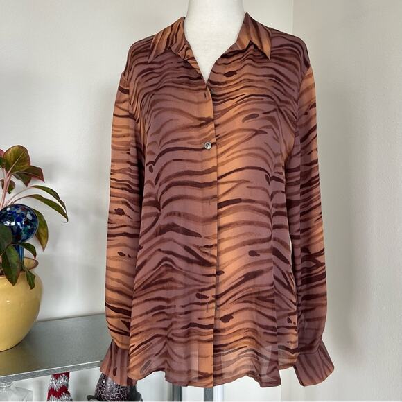 Alfani Abstract Line Print Ombre Button Front Silk Shirt - Picture 2 of 8